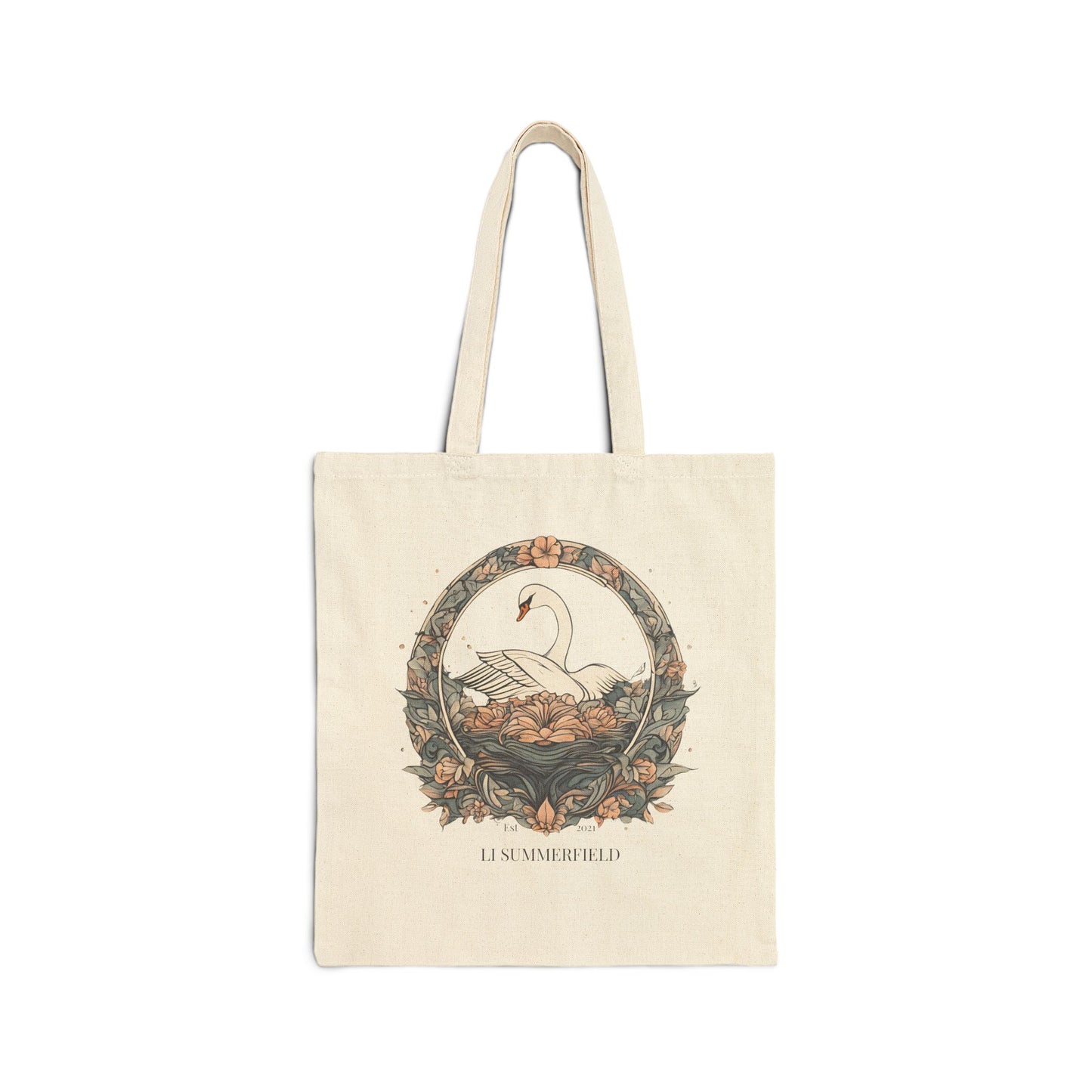 Elegant Swan Floral Cotton Canvas Tote Bag, Eco-Friendly Shopping Bag, Beach Bag, Gift for Her, Reusable Tote