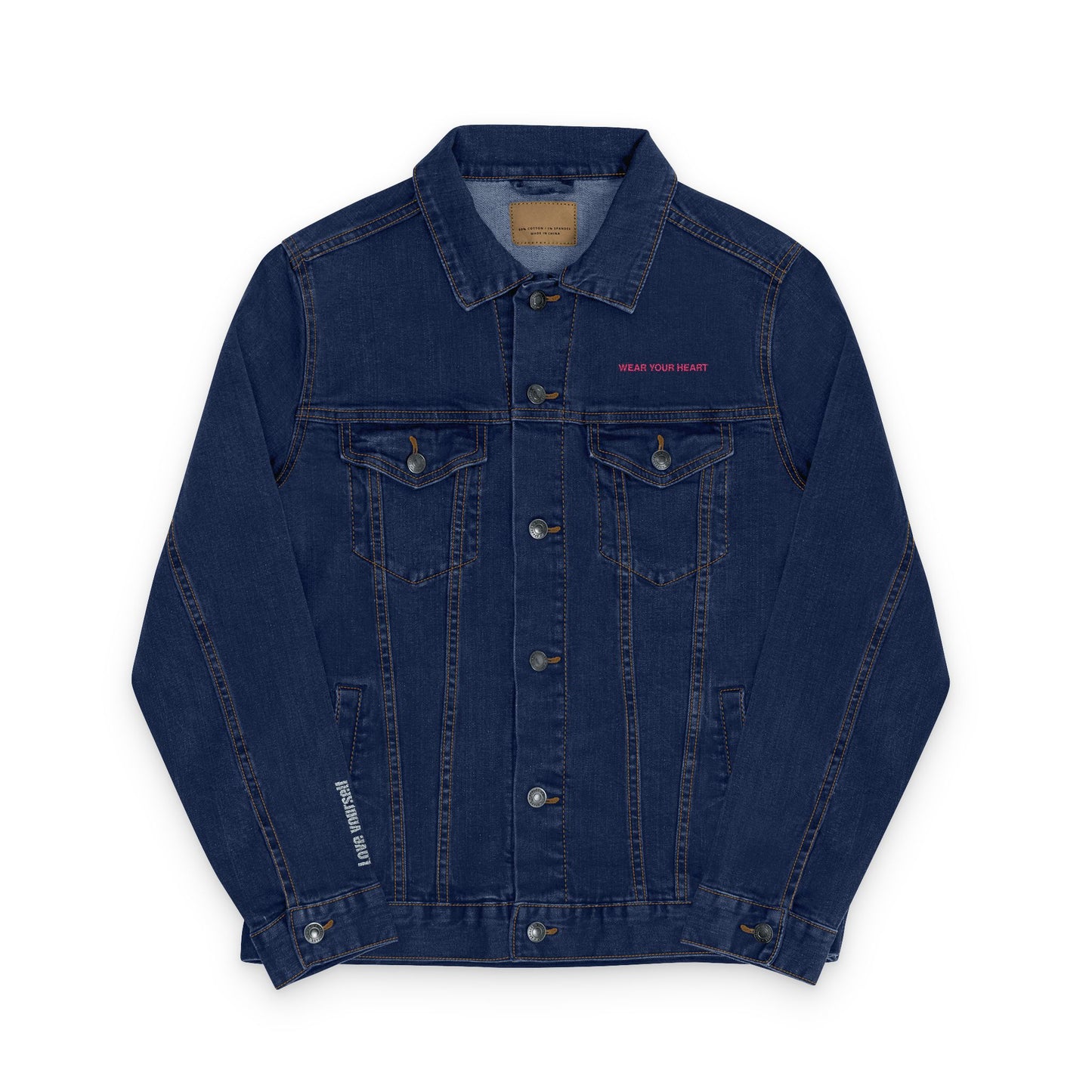 Embroidered Unisex Denim Jacket - 'Wear Your Heart' Casual Outerwear