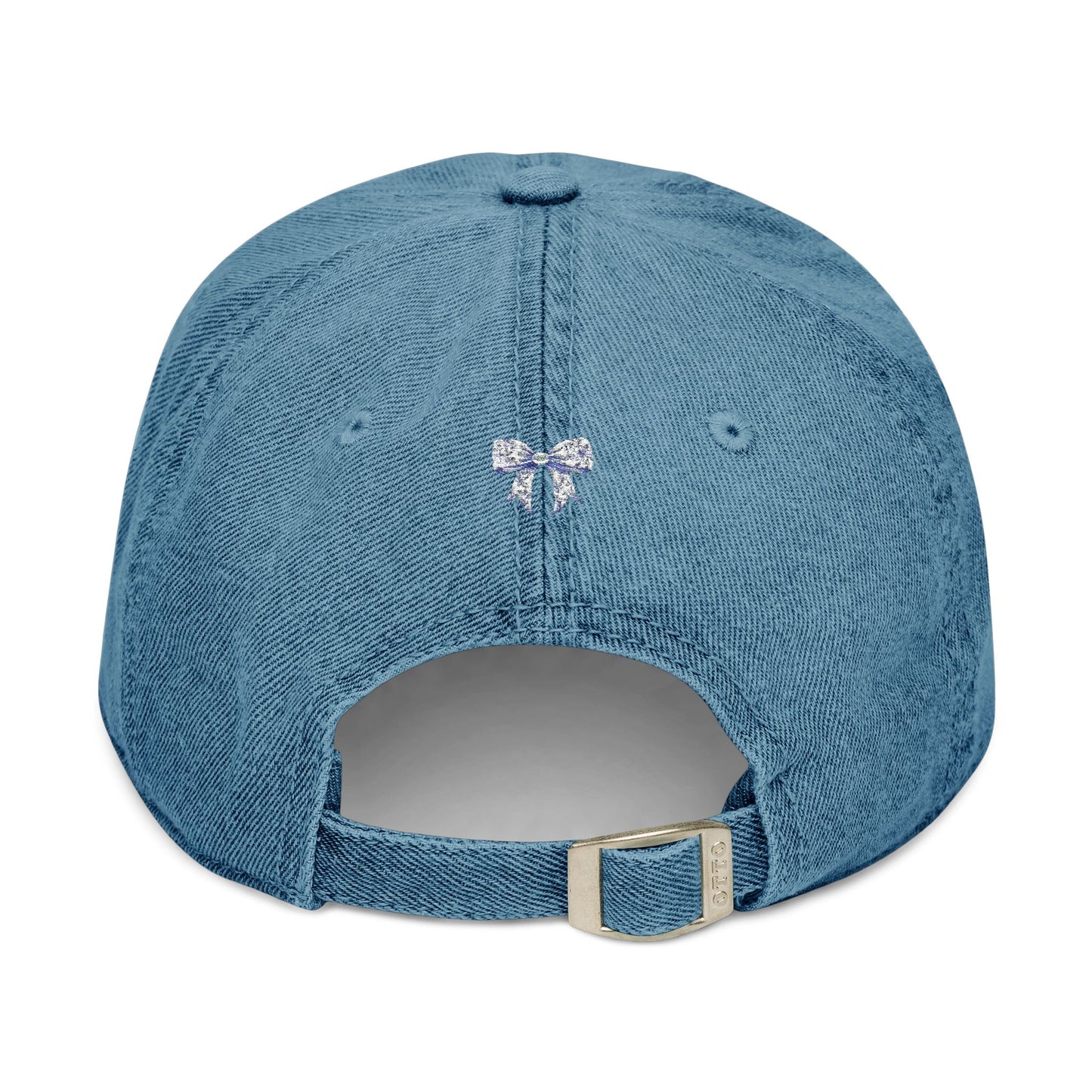 Embroidered Denim Hat- Frence Bow Design