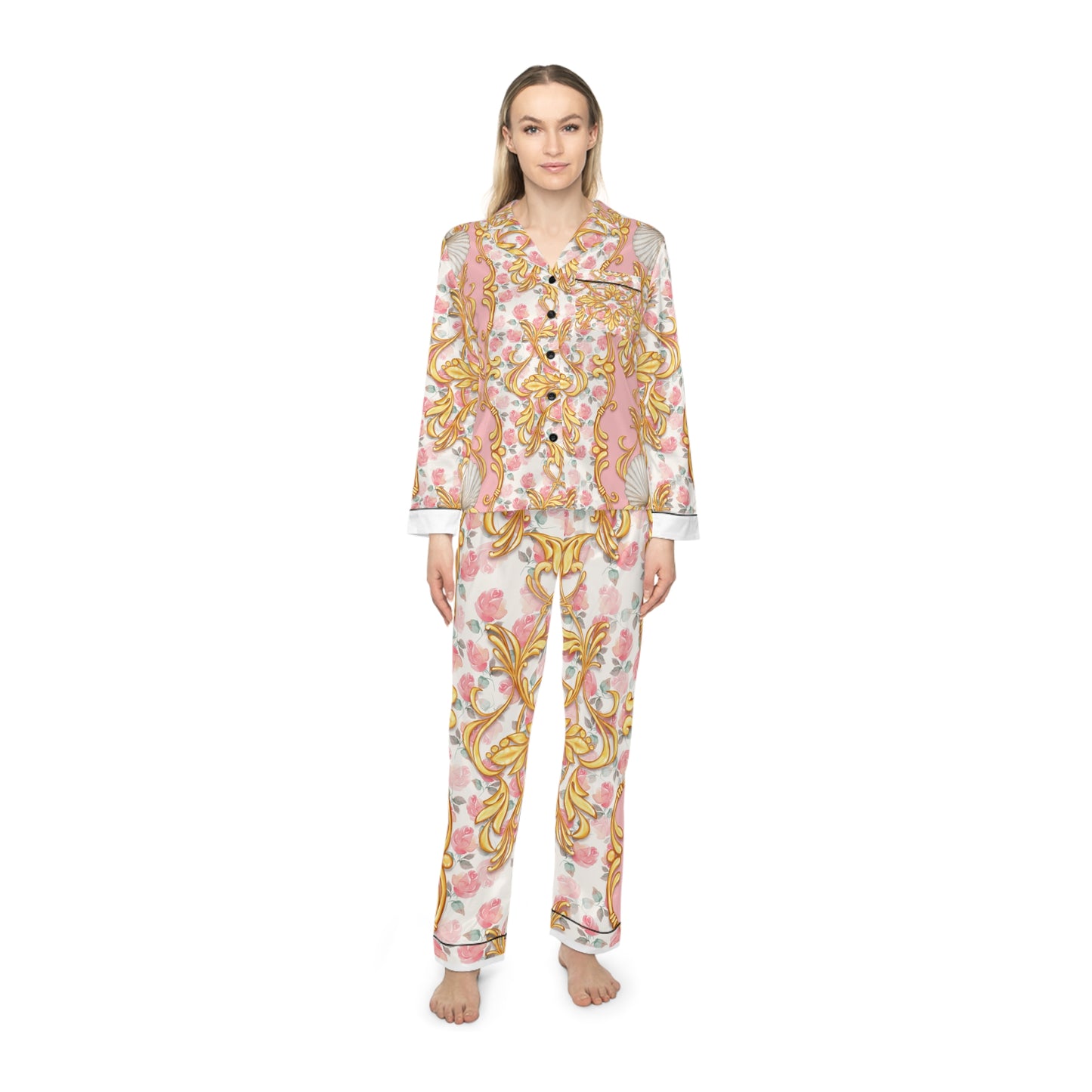 Elegant Women's Satin Pajamas Set - Floral Design for Cozy Nights