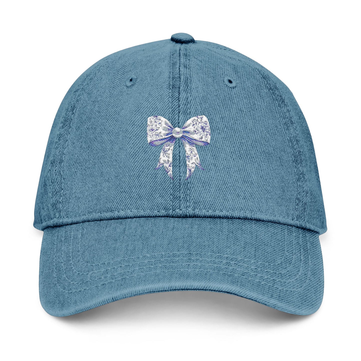 Embroidered Denim Hat- Frence Bow Design