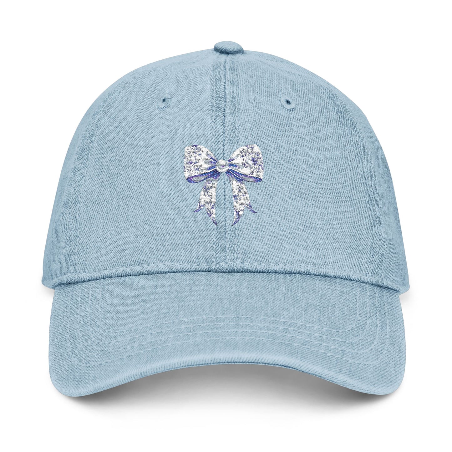 Embroidered Denim Hat- Frence Bow Design