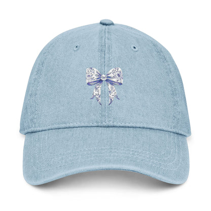 Embroidered Denim Hat- Frence Bow Design