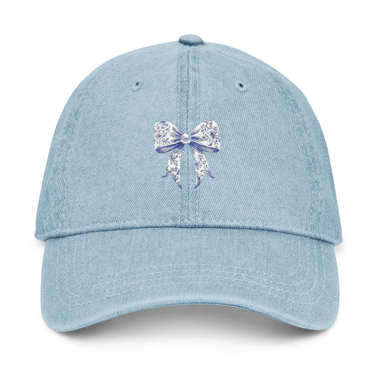 Embroidered Denim Hat- Frence Bow Design