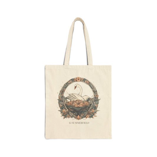 Elegant Swan Floral Cotton Canvas Tote Bag, Eco-Friendly Shopping Bag, Beach Bag, Gift for Her, Reusable Tote