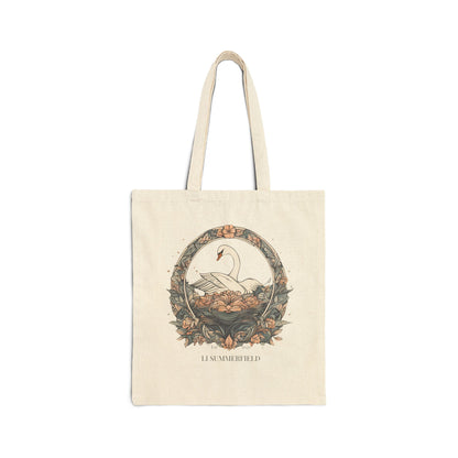 Elegant Swan Floral Cotton Canvas Tote Bag, Eco-Friendly Shopping Bag, Beach Bag, Gift for Her, Reusable Tote
