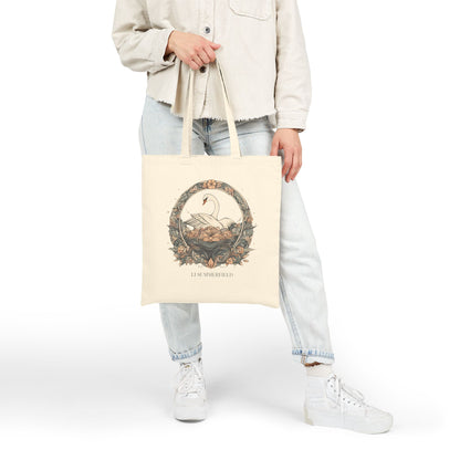 Elegant Swan Floral Cotton Canvas Tote Bag, Eco-Friendly Shopping Bag, Beach Bag, Gift for Her, Reusable Tote