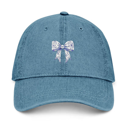 Embroidered Denim Hat- Frence Bow Design